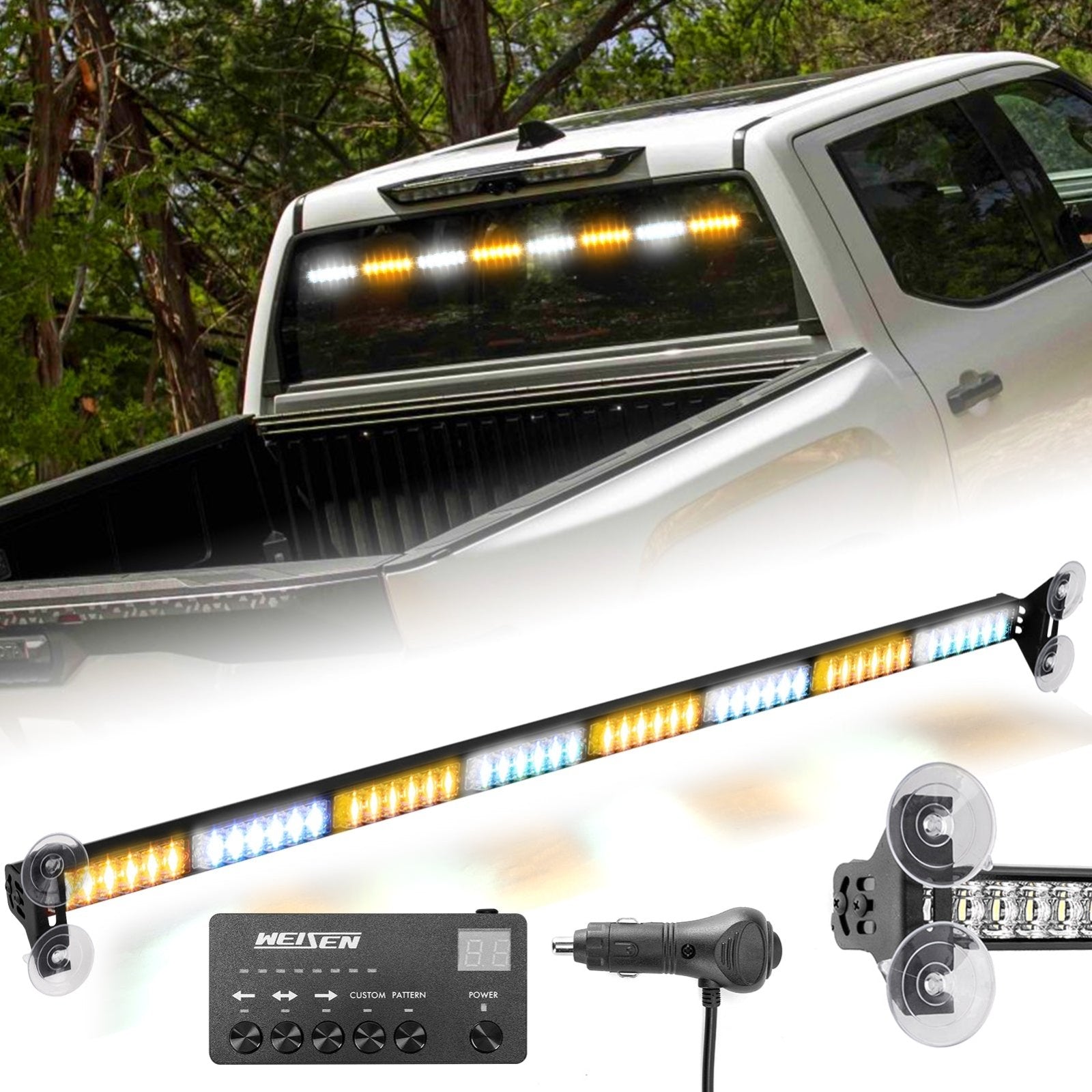 1pcs 35" Universal Interior Windscreen 48LEDs Amber White Emergency Hazard Warning Strobe Light - WeiSen - 70207008