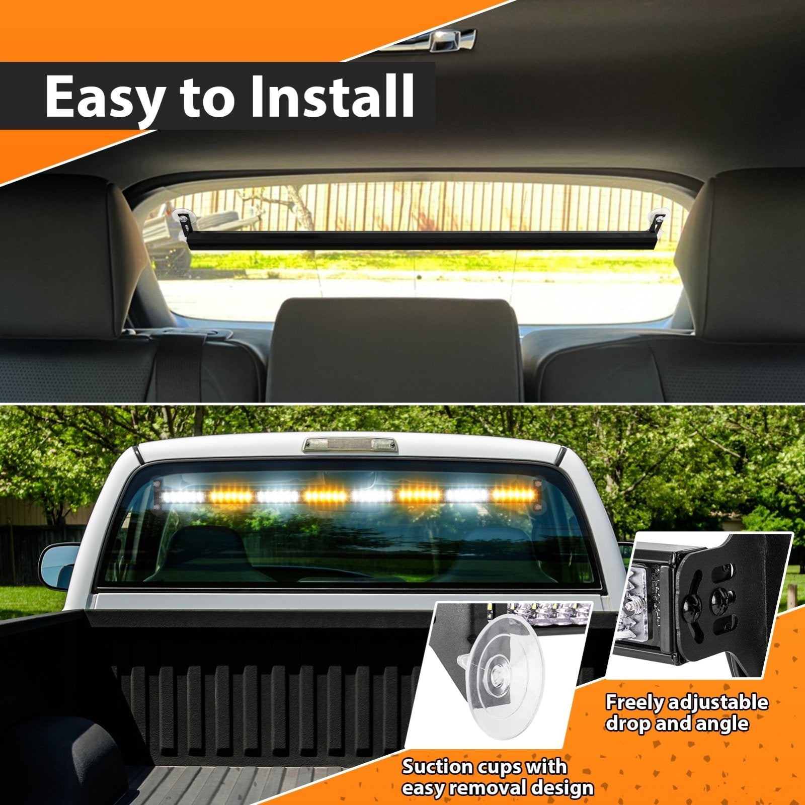 1pcs 35" Universal Interior Windscreen 48LEDs Amber White Emergency Hazard Warning Strobe Light - Weisen