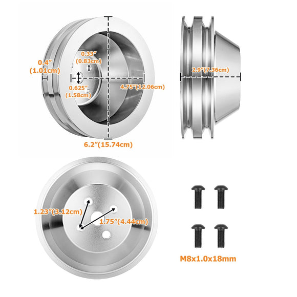 2 Groove 2V Water Pump Pulley V - Belt for 1969 - UP Ford Small Block 302 351W 351C 351M - WeiSen - ZT203 - B