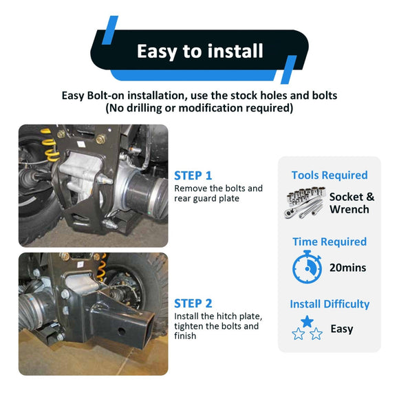 2" Rear Receiver Hitch & Shackle Hitch Receiver for 2012 - 2024 Can - Am Outlander & Renegade 1000 850 800 650 570 500 450 MAX XMR - WeiSen - 80107008+70304017