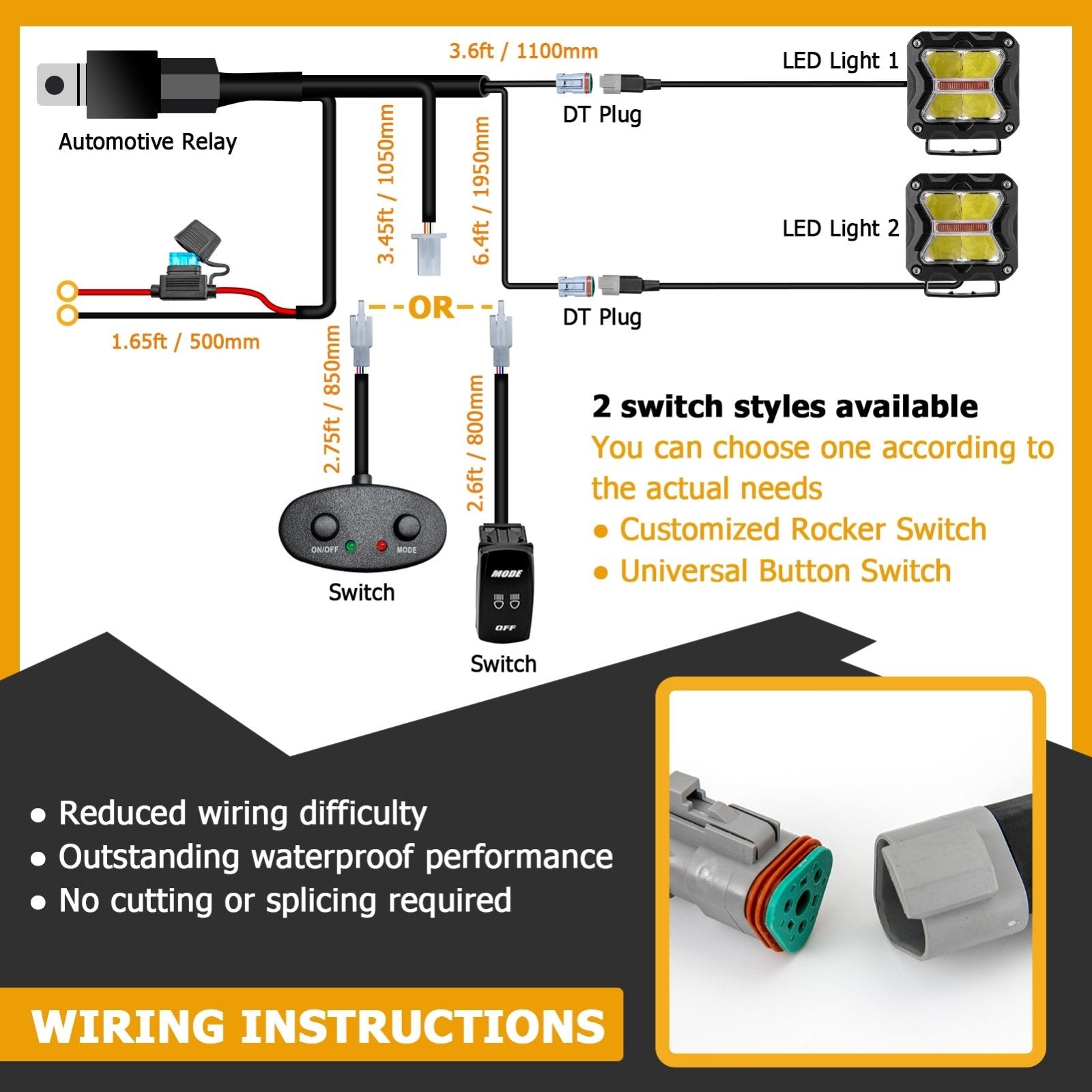 2000 - 2004 Subaru Outback Hood Hinge 3" White & Amber Strobe LED Ditch Light Pod Kit - Weisen