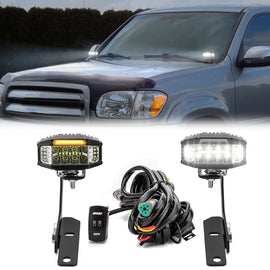 2000 - 2006 Toyota Tundra White&Amber Strobe 3.5 Inch LED Hood Hinge Ditch Light Pods w/ Wiring Harness Kit - WeiSen - 70104021+70201013