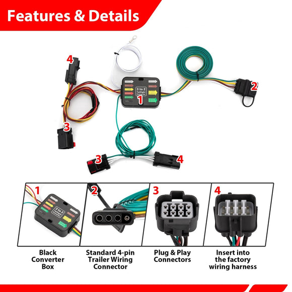2002 - 2007 Jeep Liberty Vehicle - Side Custom 4 - Pin Trailer Wiring Harness With Plug & Play Connector - WeiSen - 70206086