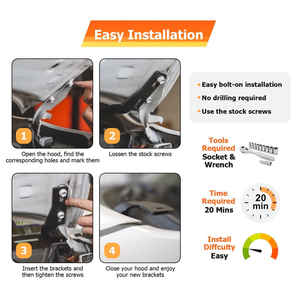 2003 - 2009 Toyota 4Runner Pair Solid Steel Hood Hinge LED Mounting Brackets - WeiSen - 70104036