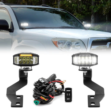 2003 - 2009 Toyota 4runner White&Amber Strobe 3.5 Inch LED Hood Hinge Ditch Light Pods w/ Wiring Harness Kit - WeiSen - 70104036+70201013