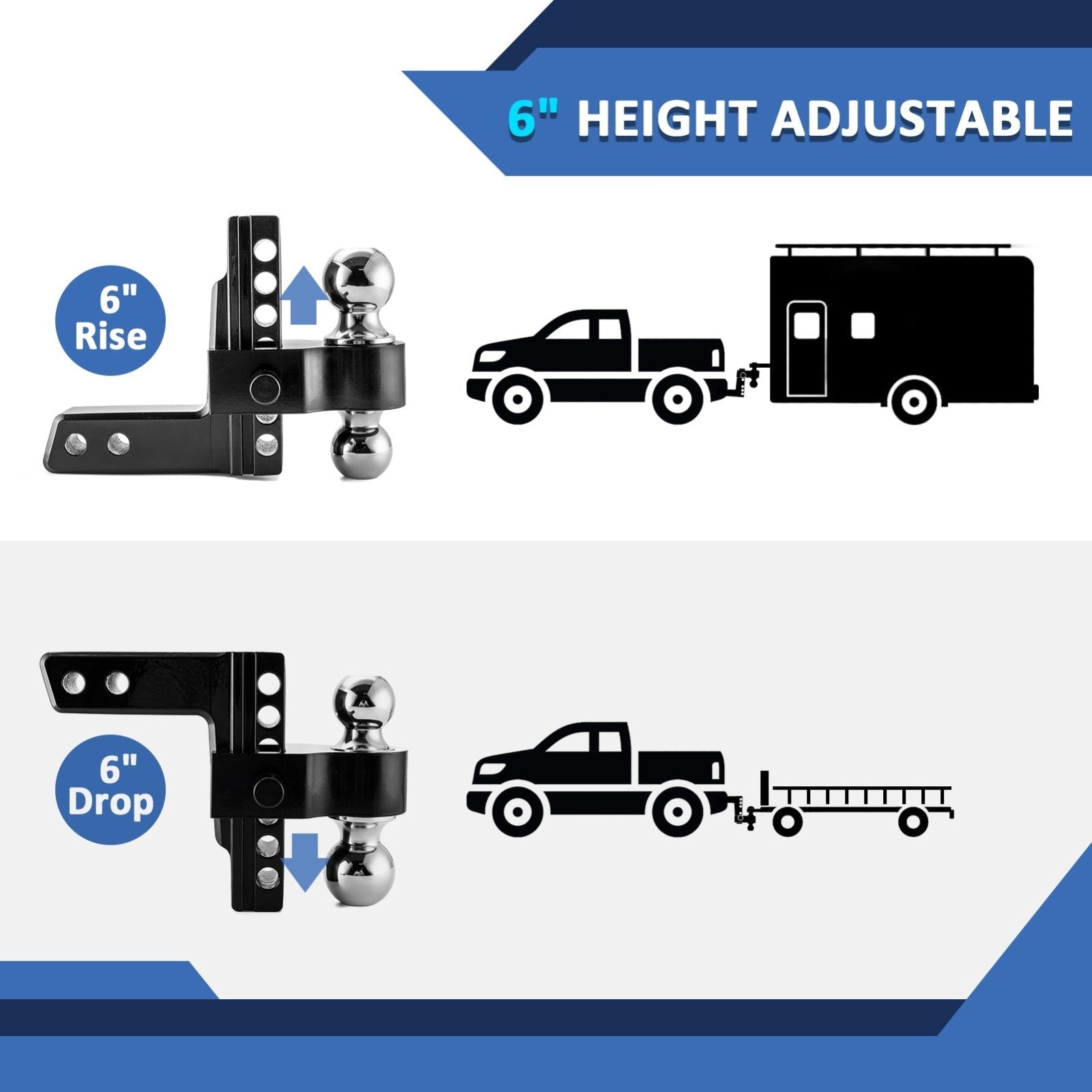 2005 - 2010 Dodge Dakota & 2006 - 2009 Mitsubishi Raider Rear Trailer Hitch & Adjustable Trailer Hitch Ball Mount - Weisen