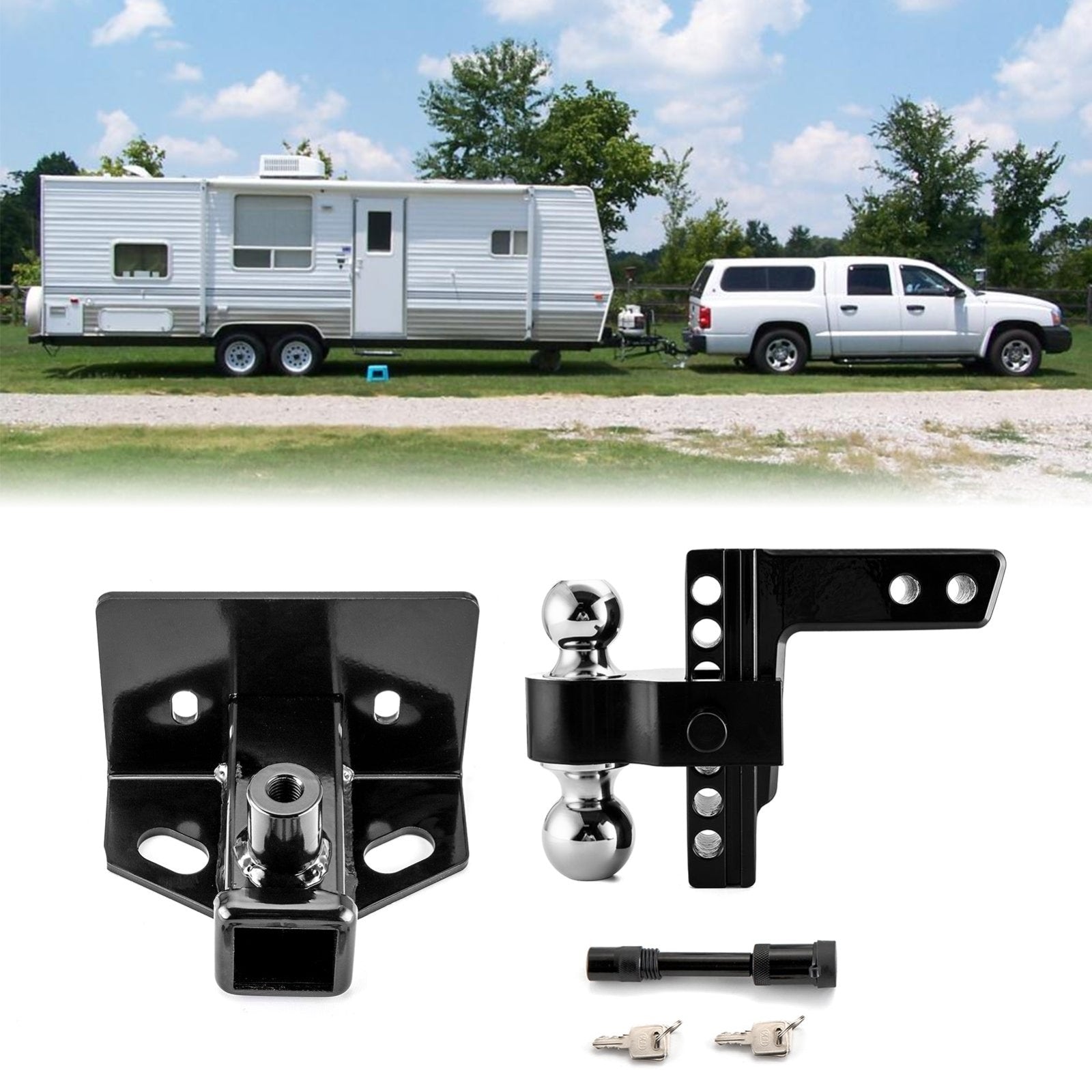 2005 - 2010 Dodge Dakota & 2006 - 2009 Mitsubishi Raider Rear Trailer Hitch & Adjustable Trailer Hitch Ball Mount - Weisen