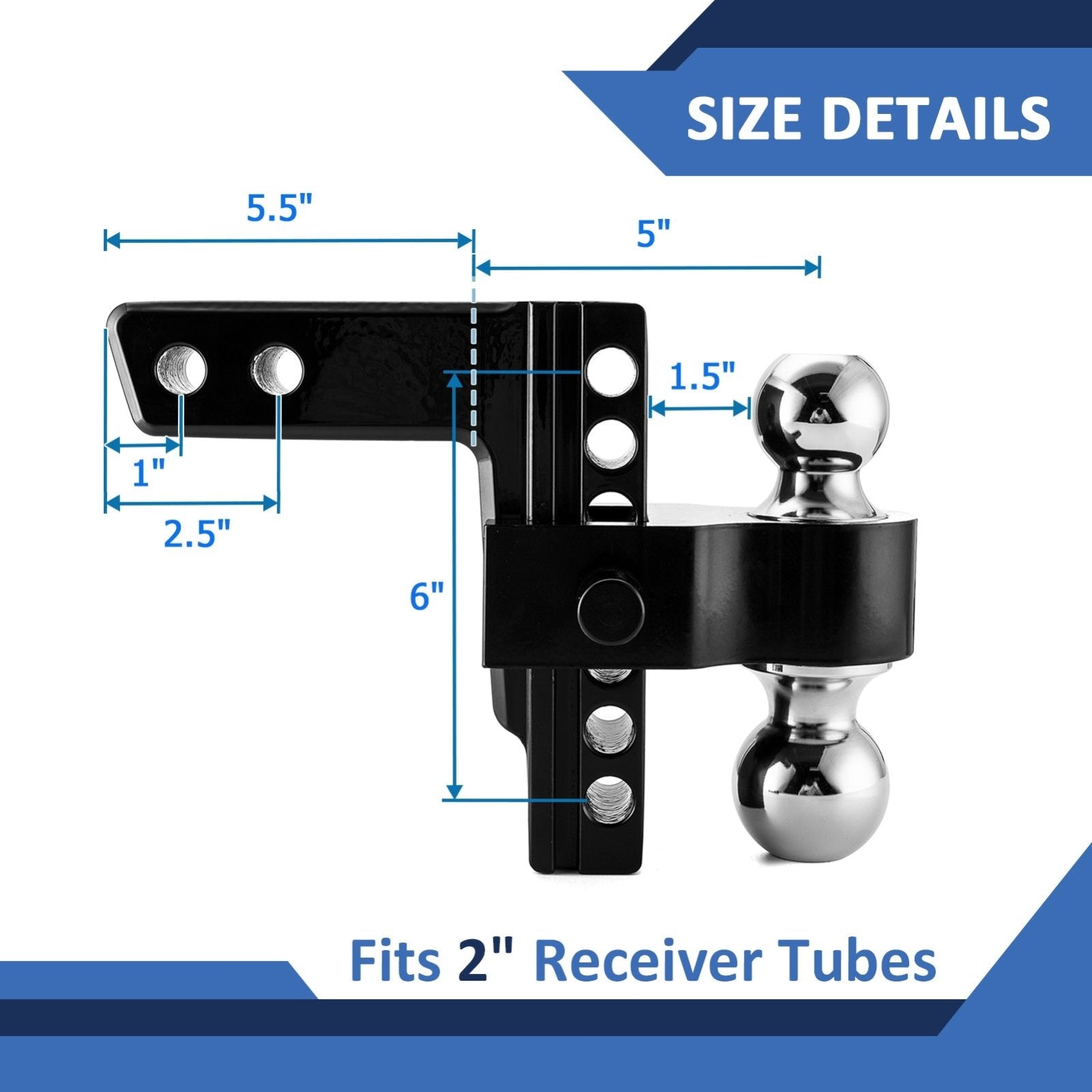 2005 - 2010 Dodge Dakota & 2006 - 2009 Mitsubishi Raider Rear Trailer Hitch & Adjustable Trailer Hitch Ball Mount - Weisen