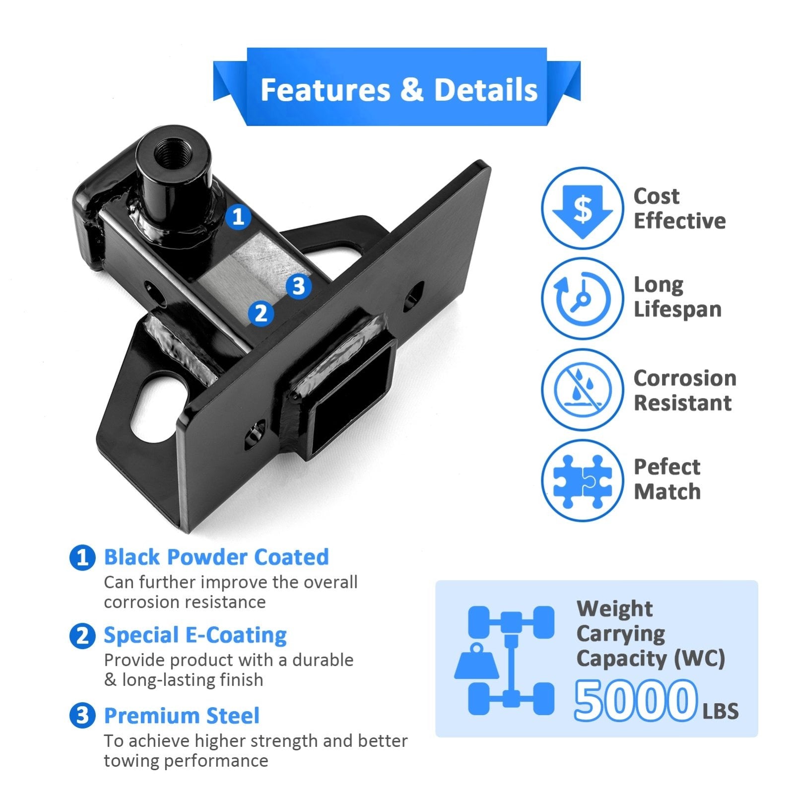 2005 - 2010 Dodge Dakota & 2006 - 2009 Mitsubishi Raider Rear Trailer Hitch & Adjustable Trailer Hitch Ball Mount - Weisen