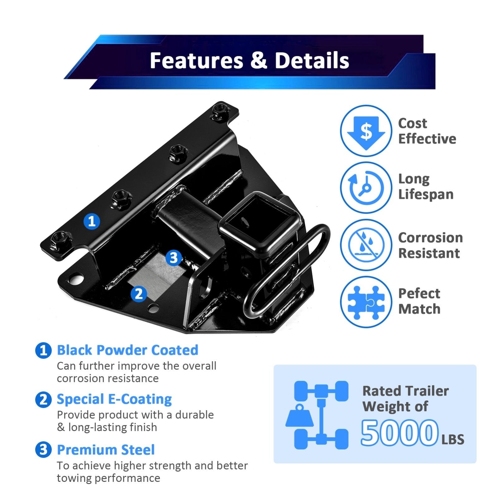 2005 - 2010 Jeep Grand Cherokee WK Heavy - Duty Steel 2" Rear Trailer Hitch & Adjustable Trailer Hitch Ball Mount - Weisen