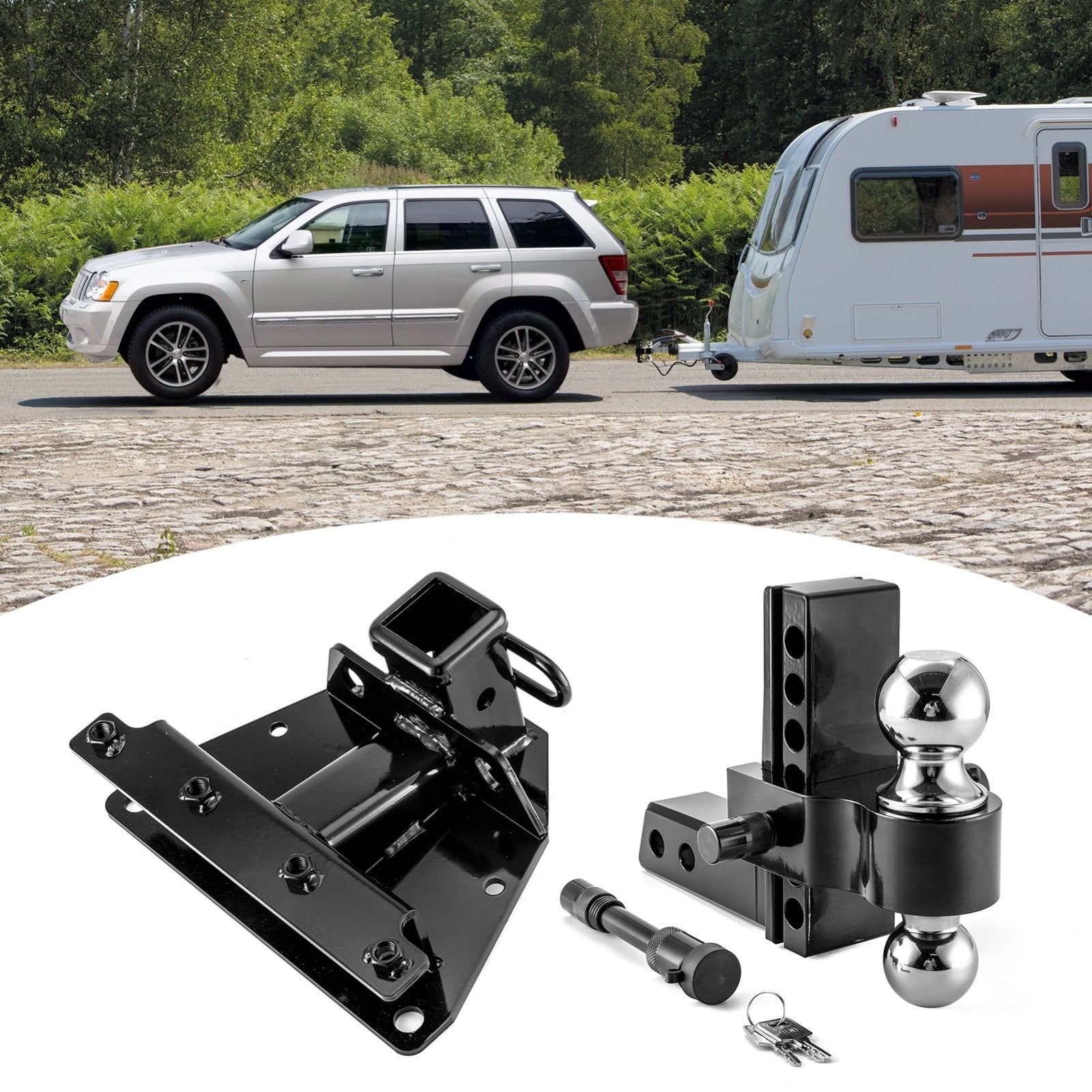 2005 - 2010 Jeep Grand Cherokee WK Heavy - Duty Steel 2" Rear Trailer Hitch & Adjustable Trailer Hitch Ball Mount - Weisen