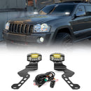 2005 - 2010 Jeep Grand Cherokee WK White&Amber Strobe 3.5 Inch LED Hood Hinge Ditch Light Pods w/ Wiring Harness Kit - WeiSen - 70104023+70201013