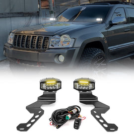 2005 - 2010 Jeep Grand Cherokee WK White&Amber Strobe 3.5 Inch LED Hood Hinge Ditch Light Pods w/ Wiring Harness Kit - WeiSen - 70104023+70201013