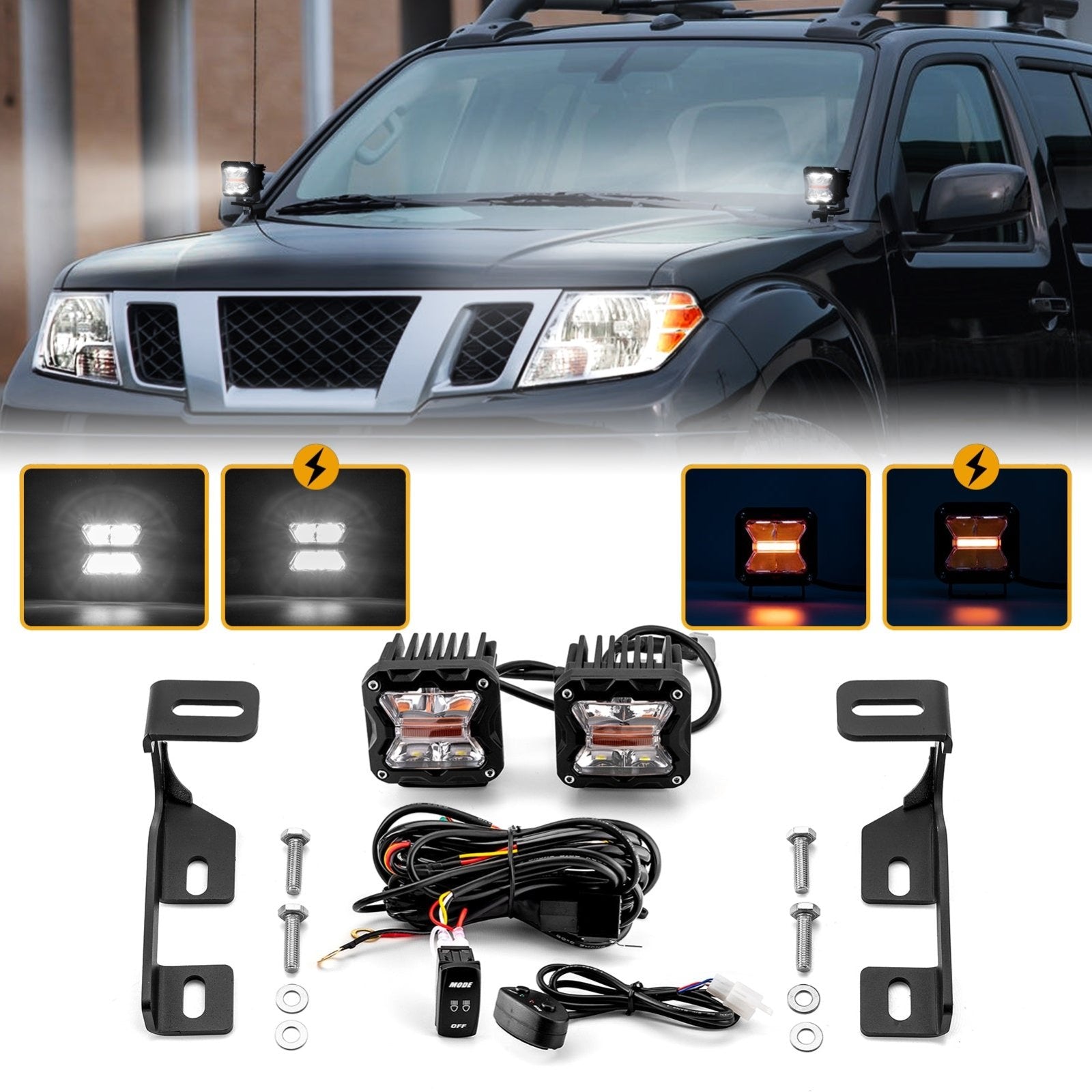 2005 - 2015 2nd Gen Nissan Xterra & Frontier 3" LED Amber White Strobe Ditch Lights Kit - WeiSen - 70104052+70201007