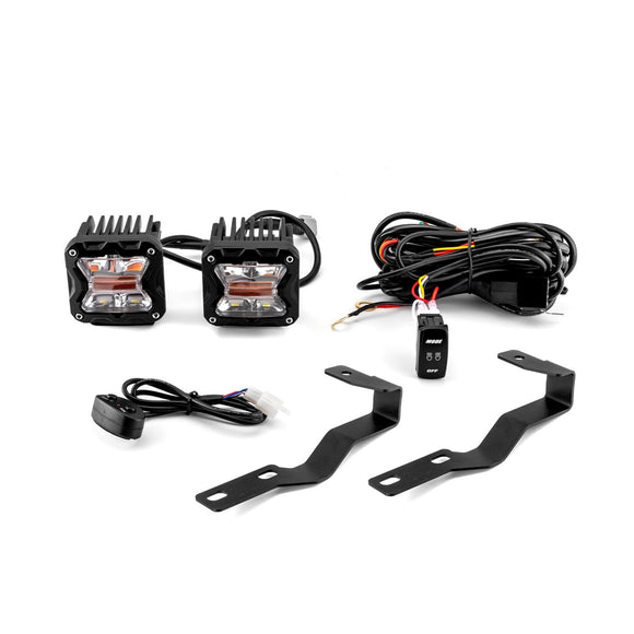 2005 - 2015 Toyota Tacoma Hood Hinge 3" White & Amber Strobe LED Ditch Light Pod Kit - WeiSen - 70104006+70201007