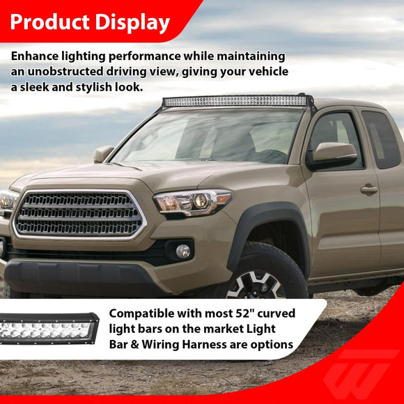 2005 - 2023 Toyota Tacoma Upper Windshield Heavy - Duty Steel 52" Curved Light Bar Mounting Brackets - WeiSen - 70101047