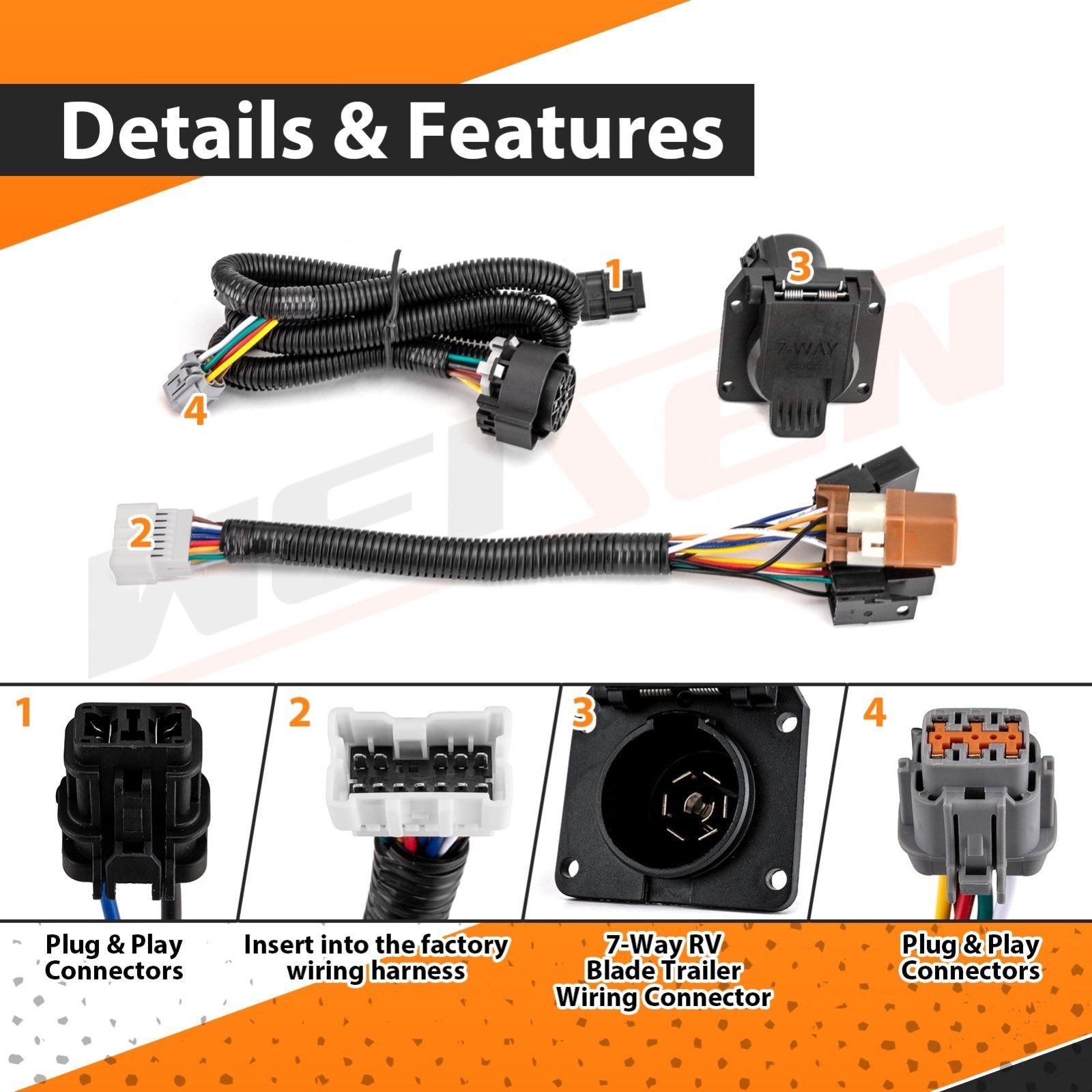 2005 - 2024 Nissan Frontier Plug & Play 7 - Way RV Blade Trailer Wiring Harness Connector - Weisen