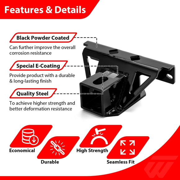 2005 - 2025 Kawasaki Brute Force 750 4x4i Heavy Duty Steel Bolt - On 2" Rear Receiver Hitch - WeiSen - 80107025