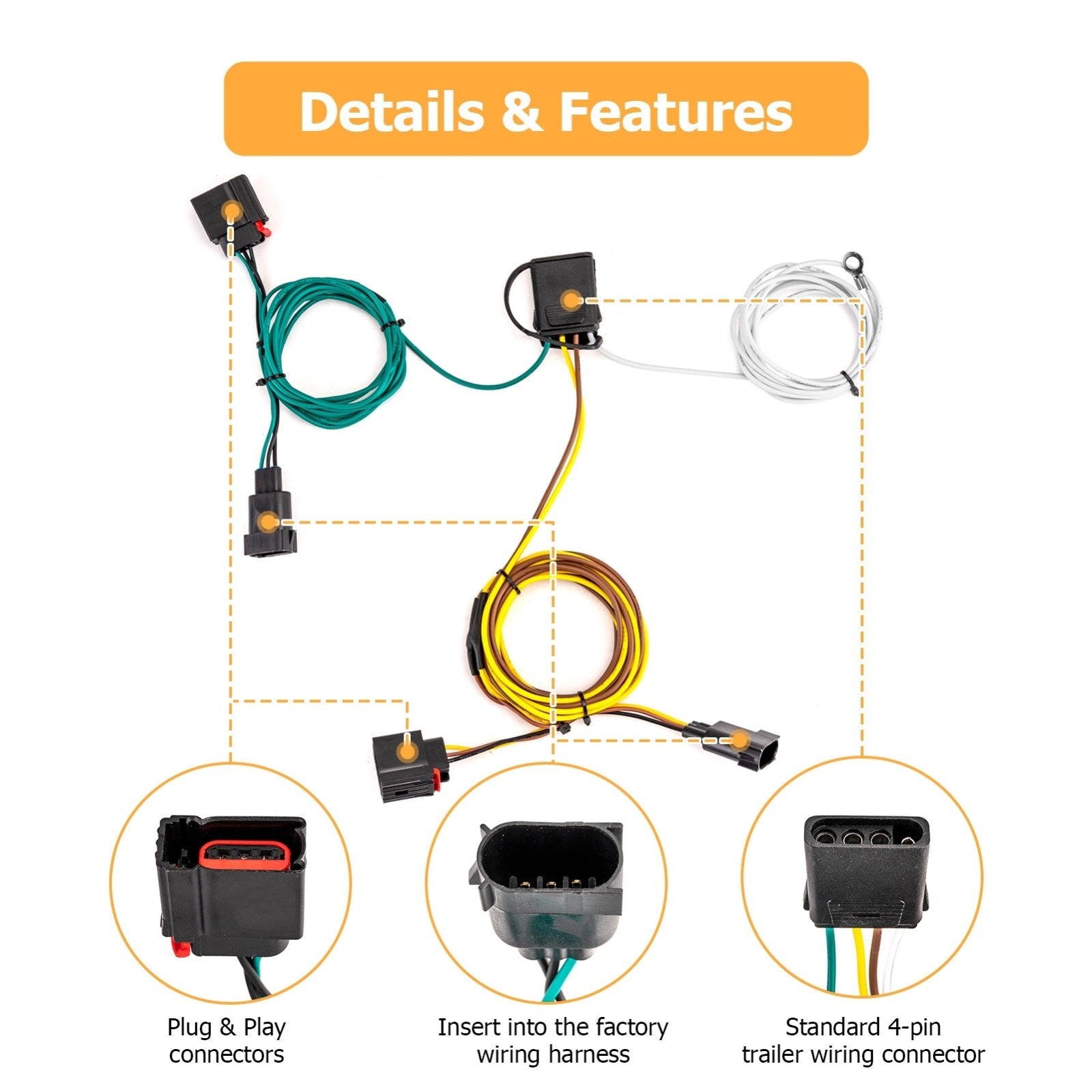 2007 - 2013 Jeep Grand Cherokee 4 - Way Flat Output 4 - Pin Trailer Hitch Tow Wiring Harness - WeiSen - 70206057