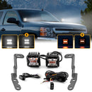 2007 - 2014 Chevrolet Silverado 2500 HD /3500 HD Hood Hinge 3" White & Amber Strobe LED Ditch Light Pod Kit - WeiSen - 70104029+70201007