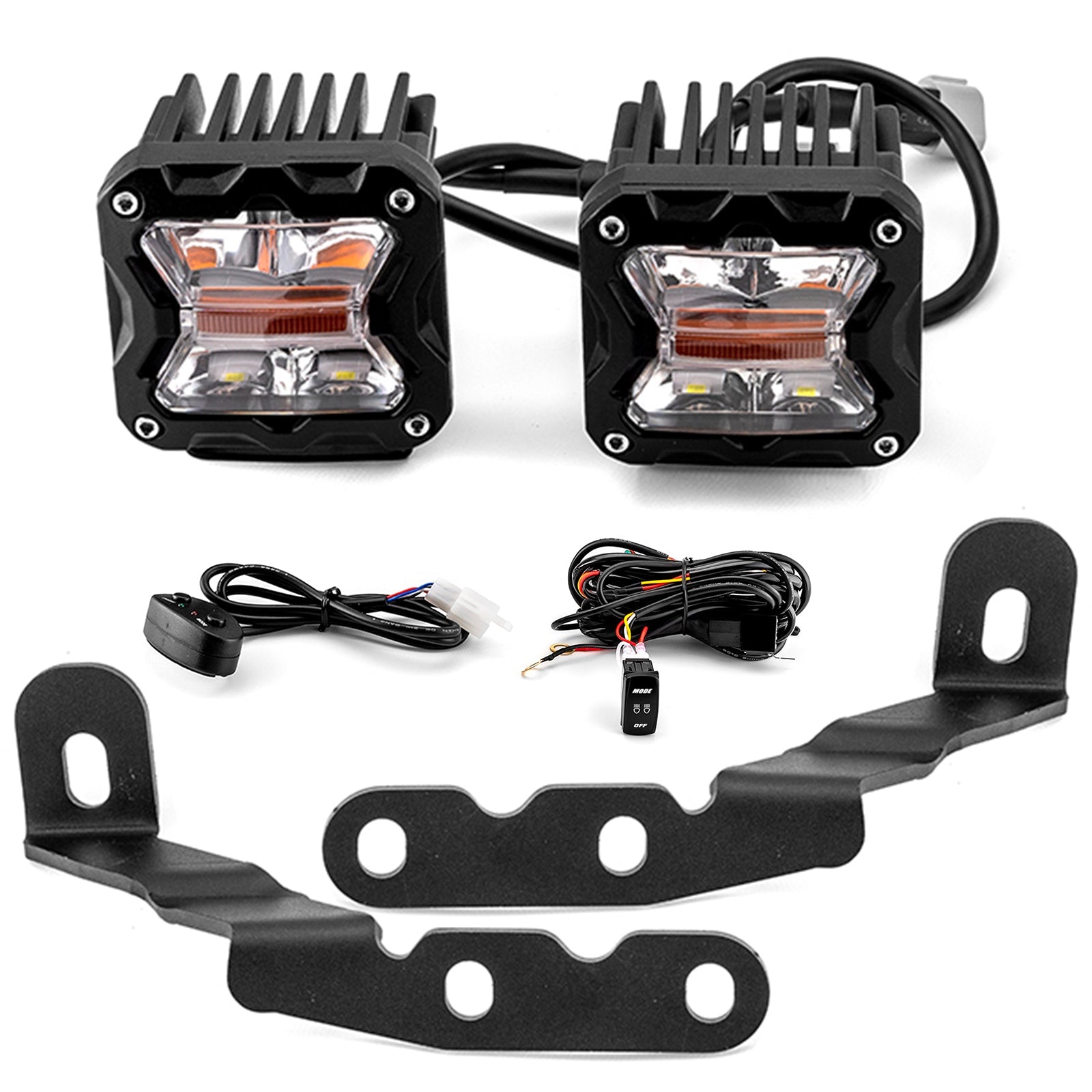 2007 - 2014 Chevrolet Silverado 2500 HD /3500 HD Hood Hinge 3" White & Amber Strobe LED Ditch Light Pod Kit - Weisen