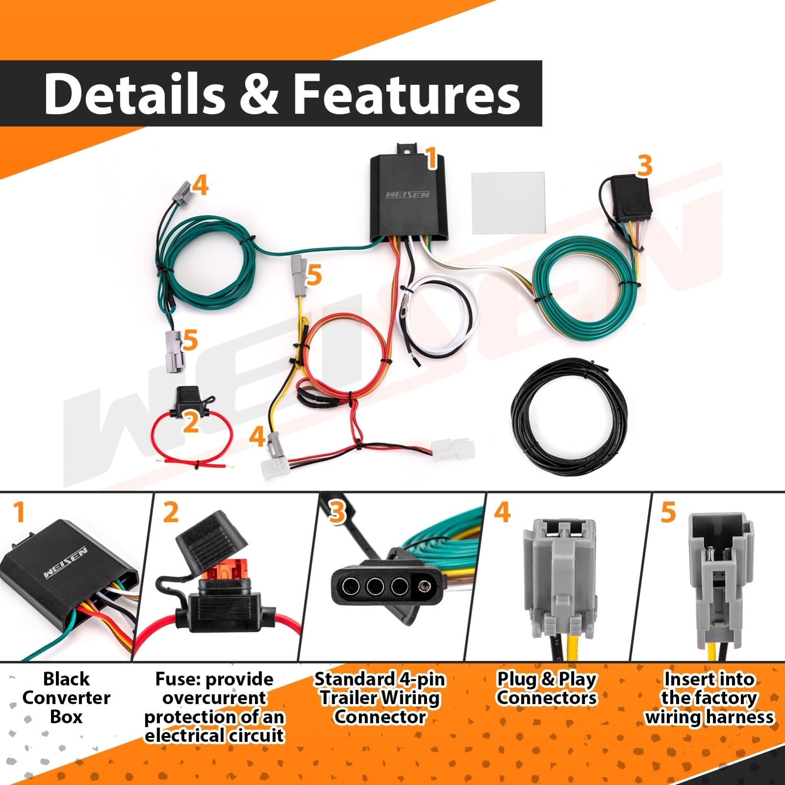 2007 - 2014 Toyota FJ Cruiser Plug&Play Vehicle - Side 4 - WAY FLAT OUTPUT Trailer Wiring Harness - Weisen