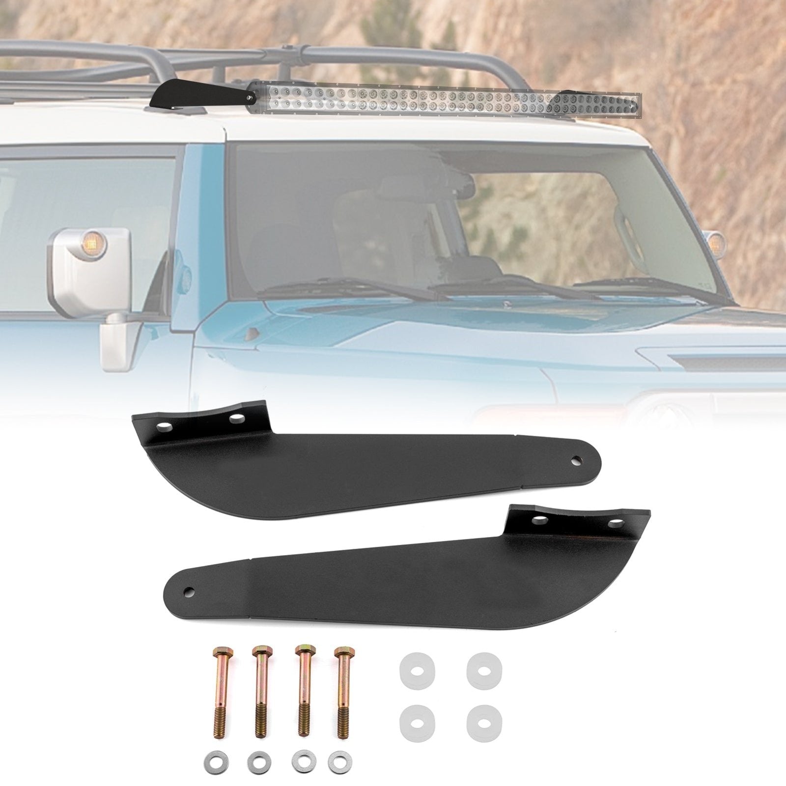 2007 - 2014 Toyota FJ Cruiser Solid Steel 50"/52" Curved Light Bar Mounting Brackets - Weisen