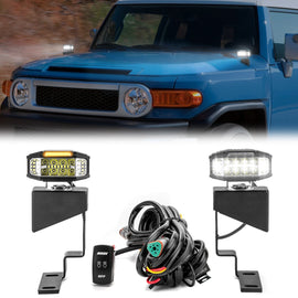 2007 - 2015 Toyota Fj Cruiser White&Amber Strobe 3.5 Inch LED Hood Hinge Ditch Light Pods w/ Wiring Harness Kit - WeiSen - 70104024+70201013