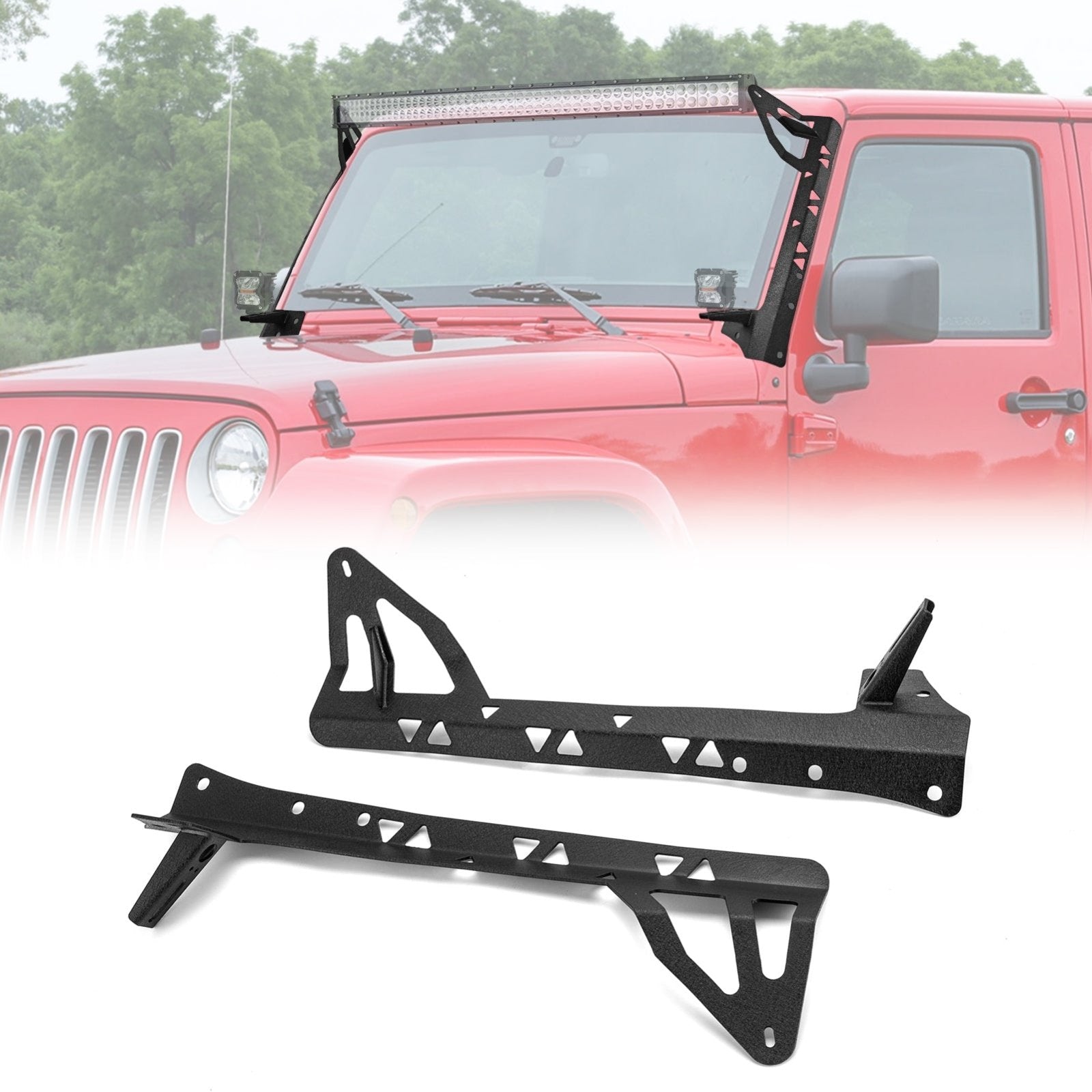 2007 - 2017 Wrangler JK Heavy Duty Steel Over - Windshield Pillar Light Bar Mount Bracket for 52" Light Bar & Light Pod - WeiSen - 70101046