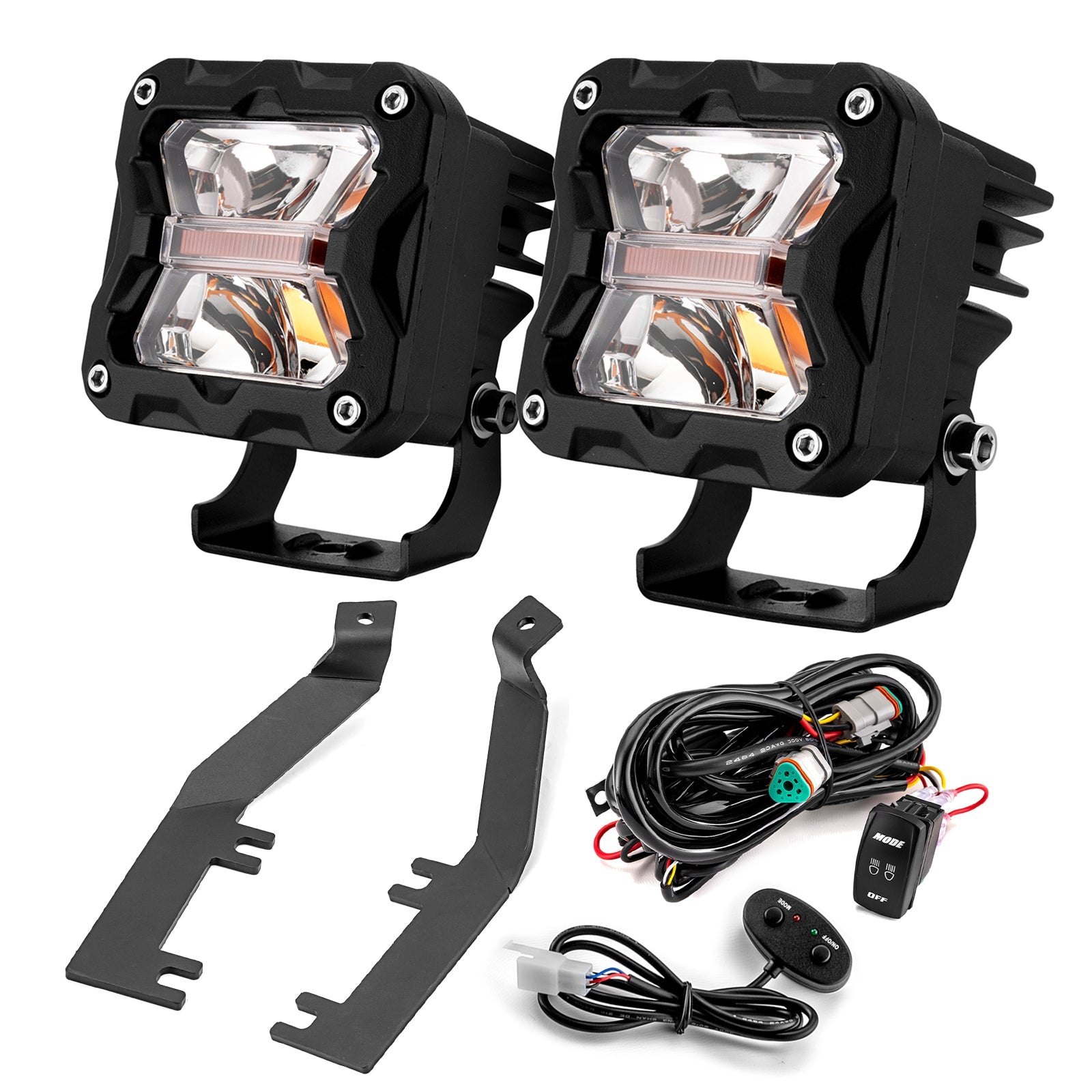 2008 - 2010 Ford F250/F350 Super Duty 3" Amber White Strobe Lights+Ditch Mount+DT Wire Kit - Weisen