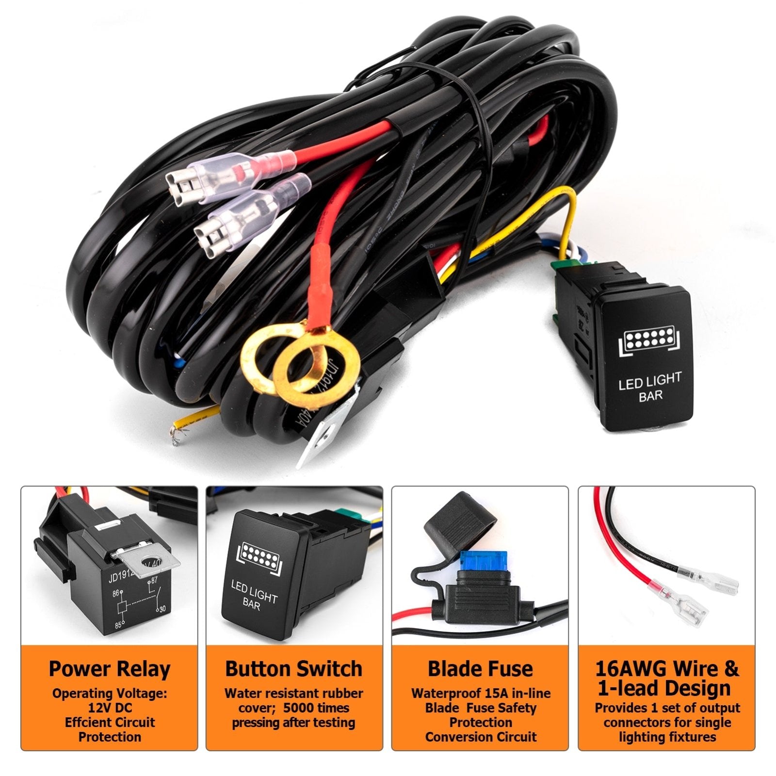 2008+ Toyota Tundra RAV4 Sequoia LED Light Bar Wiring Harness Push Button Switch Kit - Weisen