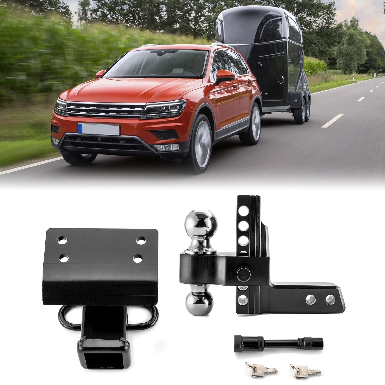 2009 - 2017 Volkswagen 1st Gen Tiguan 2" Rear Trailer Hitch & Adjustable Trailer Hitch Ball Mount - Weisen