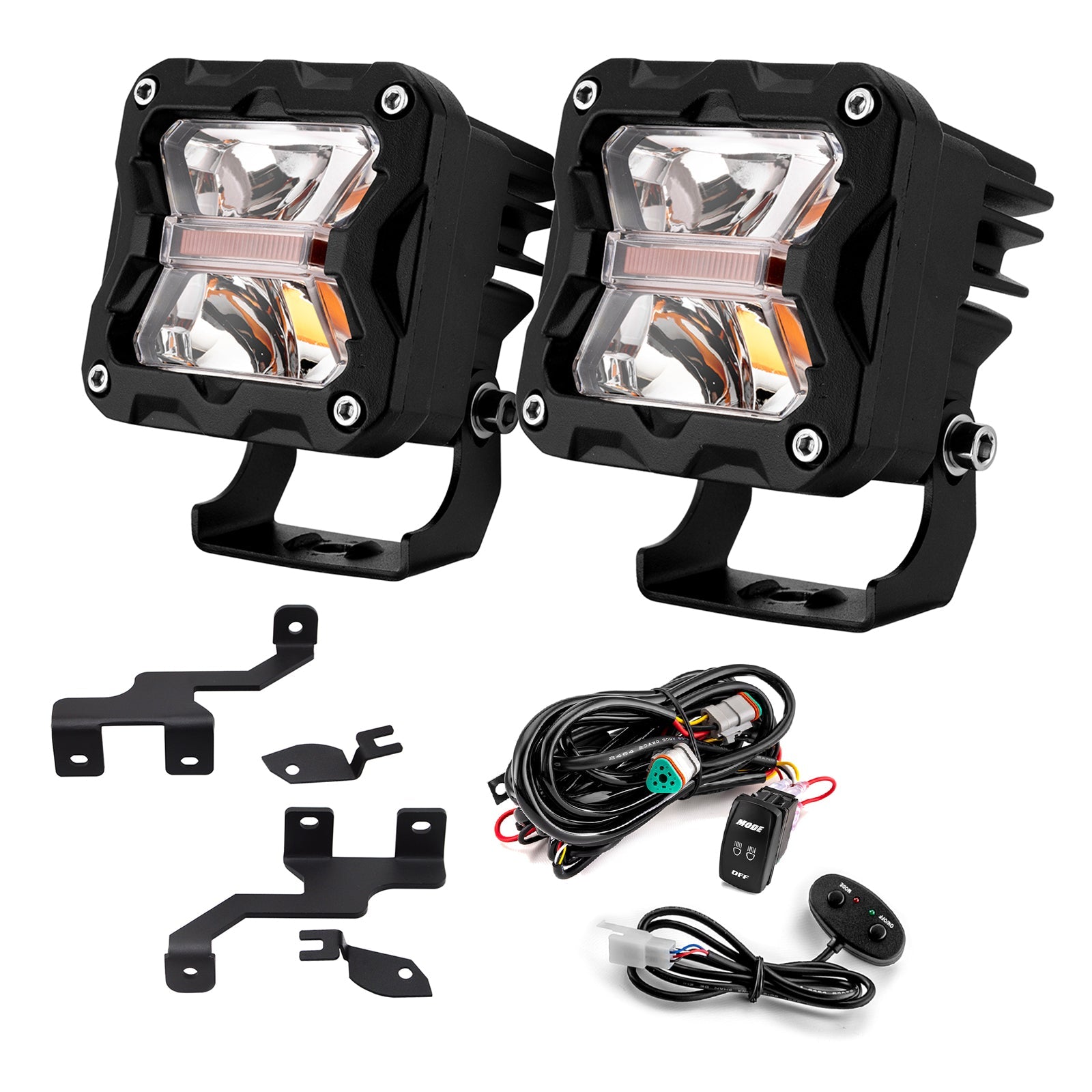 2010 - 2014 Ford F150 SVT Raptor / F - 150 White & Amber Strobe 3" LED Ditch Light Pods With Wiring Harness Ki - Weisen