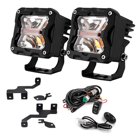 2010 - 2014 Ford F150 SVT Raptor / F - 150 White & Amber Strobe 3" LED Ditch Light Pods With Wiring Harness Ki - WeiSen - 70104011+70201007
