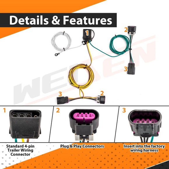 2010 - 2017 2nd Gen Chevrolet Equinox Plug & Play 4 - Pin Trailer Wiring Harness Connector - WeiSen - 70206055