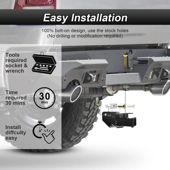 2010 - 2018 Dodge Ram 1500 Rear Class 3 Trailer Hitch 2" Receiver with 7 - Pin Trailer Wiring Harness Kit - WeiSen - 70108006+70206039