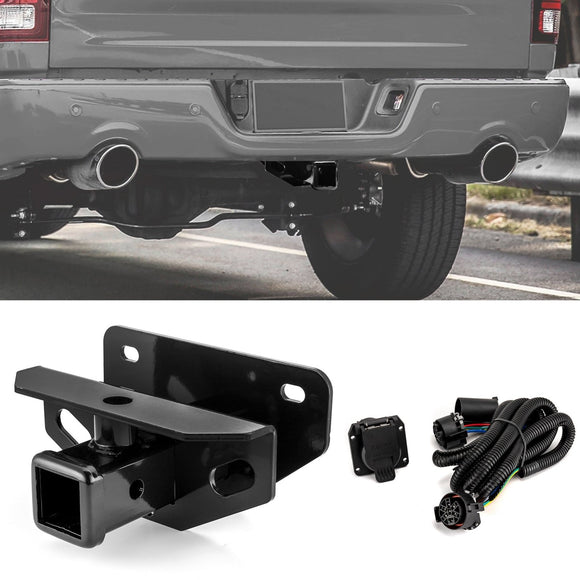 2010 - 2018 Dodge Ram 1500 Rear Class 3 Trailer Hitch 2" Receiver with 7 - Pin Trailer Wiring Harness Kit - WeiSen - 70108006+70206039