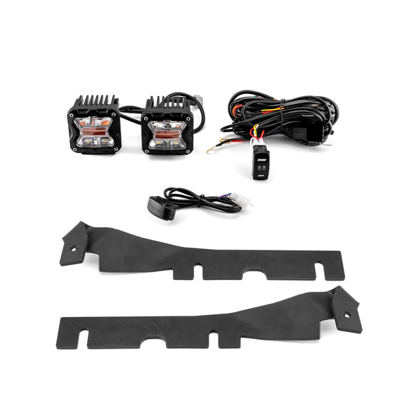 2010 - 2018 DODGE RAM 1500/2500/3500 Hood Hinge 3" White & Amber Strobe LED Ditch Light Pod Kit - WeiSen - 70104008+70201007