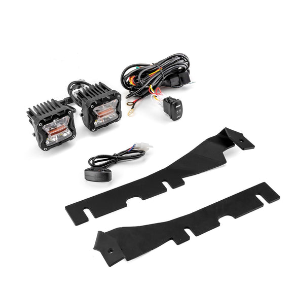 2010 - 2018 DODGE RAM 1500/2500/3500 Hood Hinge 3" White & Amber Strobe LED Ditch Light Pod Kit - WeiSen - 70104008+70201007