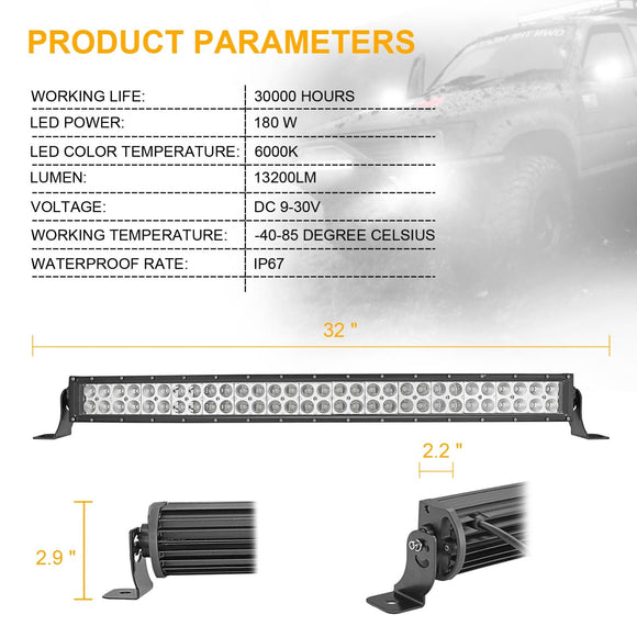 2010 - 2019 Dodge RAM 2500 3500 4500 Bumper 32" Curved LED Light Bar Tow Hook Brackets - WeiSen - 70102006+LED008+WI001 - A