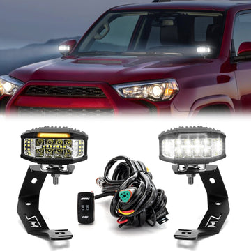 2010 - 2024 Toyota 4Runner & 2007 - 2021 Tundra White&Amber Strobe 3.5 Inch LED Light Pods w/ Wiring Harness Kit - WeiSen - 70104003+70201013