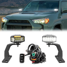 2010 - 2024 Toyota 4Runner White&Amber Strobe 3.5 Inch LED Light Pods w/ Wiring Harness Kit - WeiSen - 70104004+70201013