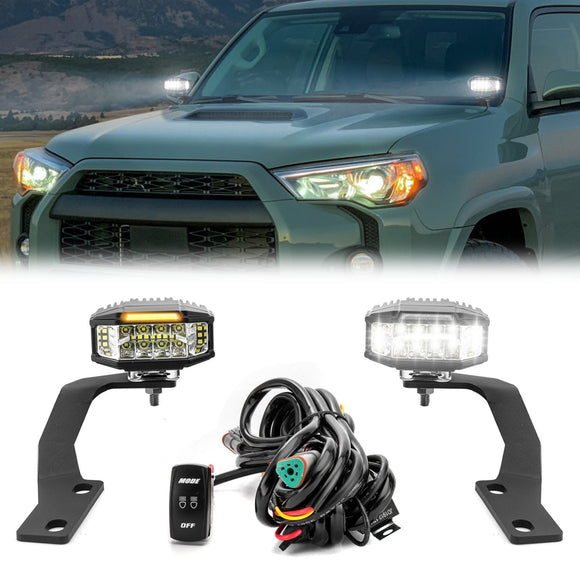 2010 - 2024 Toyota 4Runner White&Amber Strobe 3.5 Inch LED Light Pods w/ Wiring Harness Kit - WeiSen - 70104004+70201013