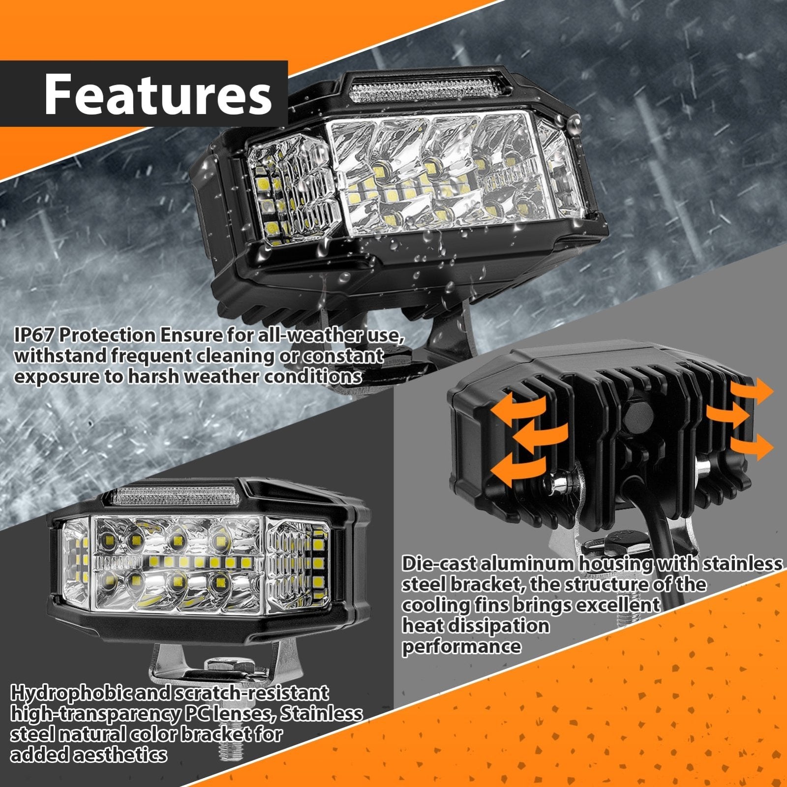 2010 - 2024 Toyota 4Runner White&Amber Strobe 3.5 Inch LED Light Pods w/ Wiring Harness Kit - WeiSen - 70104004+70201013