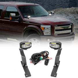 2011 - 2016 Ford F250 and F350 Super Duty White&Amber Strobe 3.5 Inch LED Hood Hinge Ditch Light Pods w/ Wiring Harness Kit - WeiSen - 70104019+70201013