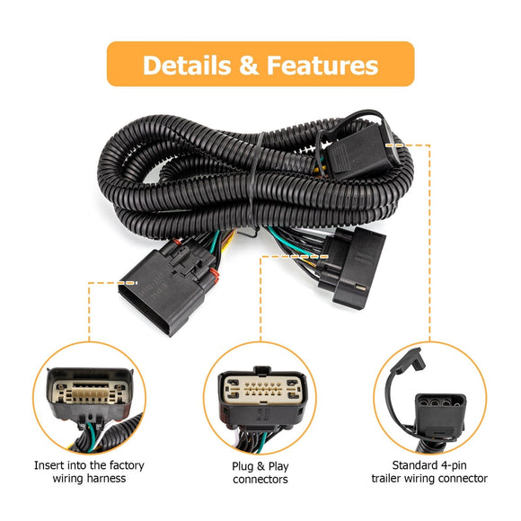 2011 - 2017 5th Gen Ford Explorer Plug&Play 4 - Way Flat Output 4 - Pin Trailer Wiring Harness Kit - WeiSen - 70206037