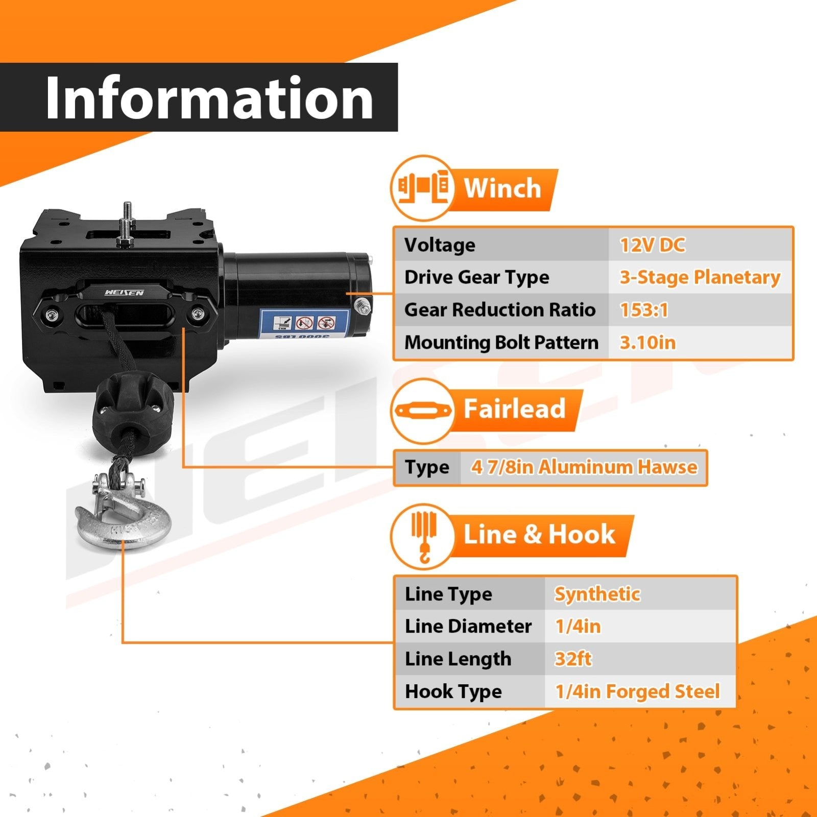 2011 - 2024 Polaris Sportsman 500 550 570 850 Scrambler XP 850 1000 ATV 3000lb 12V Electric Winch Kit - WeiSen - 80310038