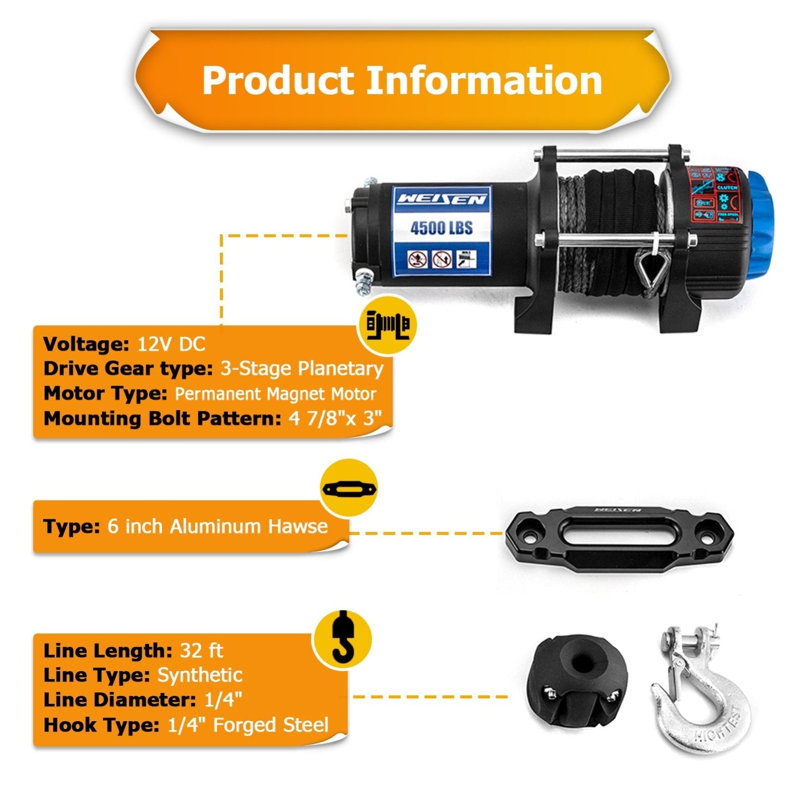 2013 - 2024 Polaris Ranger XP 1000/900/Crew Pro XD UTV ATV 4500lb 12V Electric Winch Kit - Weisen