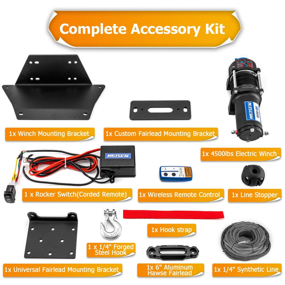 2013 - 2024 Polaris Ranger XP 1000/900/Crew Pro XD UTV ATV 4500lb 12V Electric Winch Kit - WeiSen - 80310040