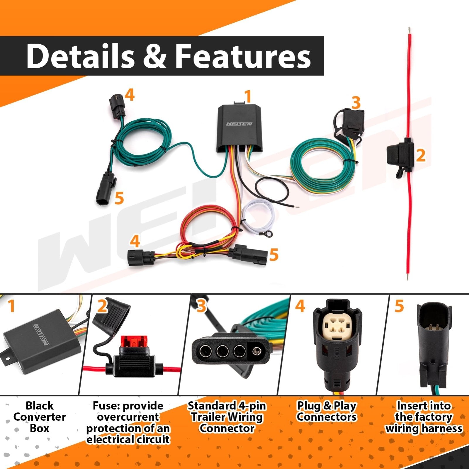 2014 - 2016 Ford Escape Titanium/SE/S Vehicle - Side 4 - Pin Trailer Wiring Harness w/ Plug&Play Connector - Weisen